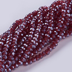 Dark Red Electroplate Glass Beads Strands, Pearl Luster Plated, Faceted, Rondelle, Dark Red, 3x2mm, Hole: 0.8~1mm, about 185~190pcs/strand, 15.5~16 inch(39.3~40.6cm)