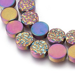Plaqué Multicolore Galvaniques perles d'hématite synthétique non magnétique brins, givré, plat rond, multi-couleur plaquée, 10x4mm, Trou: 1mm, Environ 40 pcs/chapelet, 15.94 pouce (40.5 cm)