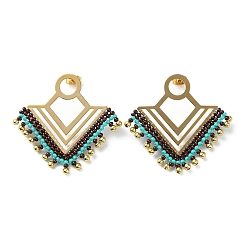Doré  Boucles d'oreilles pendantes en forme de triangle en perles de verre tissé et de laiton avec placage sous vide 304 épingles en acier inoxydable, or, 45x47mm