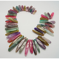 Colorful Gemstone Beads Strands, Natural Agate, Dyed, Colorful, Size: about 7~11mm wide, 27~75mm long, 5~11mm thick, hole: 1mm, 52pcs/strand, 15.4 inch