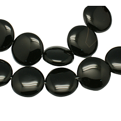Black Natural Black Onyx Beads Strands, Grade A, Dyed, Flat Round, Black, Size: about 10mm in diameter, 5mm thick, hole: 1mm, 39pcs/strand, 15.7 inch