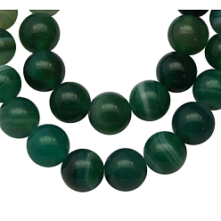 Vert Agate à rayures naturelles / perles d'agate à bandes, teint, ronde, verte, taille: environ 8mm de diamètre, Trou: 1mm, 43 pcs / chapelet, 15.5 pouce