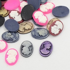Mixed Color Resin Cameos Cabochons,  Oval, Mixed Color, 13x18mm