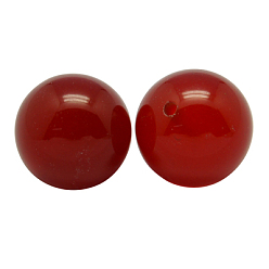 Red Natural Carnelian Beads, Half Drilled, Round, Dyed, Red, Size: about 4mm in diameter, hole: 0.8mm