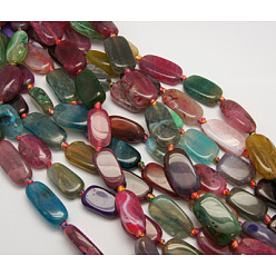 Colorful Gemstone Beads Strands, Natural Agate, Dyed, Colorful, Size: about 12~26mm wide, 21~30mm long, 7~10mm thick, hole: 2mm, 13~14pcs/strand, 15.4 inch