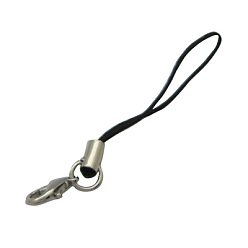 Black Cord Loop Mobile Phone Straps, with Brass Lobster Claw Clasps, Black, 6cm