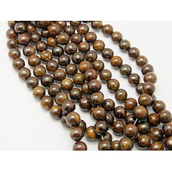 Brun De Noix De Coco Bronzite naturelles brins de perles, ronde, brun coco, taille: environ 10mm de diamètre, Trou: 1mm, Environ 39 pcs/chapelet, 15.7 pouce
