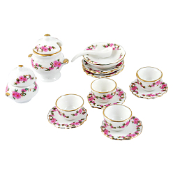 Pearl Pink Porcelain Tea Set Decorations, Pearl Pink, Size: Saucer: about 22~25mm in diameter, 4~8mm thick, Teapot: about 22~28mm long, 24~25mm wide, 18~20mm thick, Teacup: about 14mm in diameter, 9mm thick