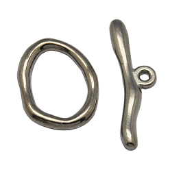 Gunmetal Alloy Toggle Clasps, Cadmium Free & Nickel Free & Lead Free, Gunmetal, Size: Oval: about 16mm wide, 21mm long, 3mm thick, Bar: about 9mm wide, 29mm long, hole: 2mm