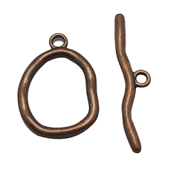 Red Copper Alloy Toggle Clasps, Cadmium Free & Nickel Free & Lead Free, Red Copper Color, Size: Oval: about 25mm wide, 36mm long, 3mm thick, hole: 3mm, Bar: about 10mm wide, 49mm long, hole: 3mm