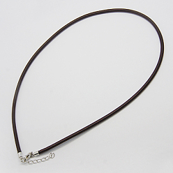 Saddle Brown Silk Necklace Cord, with Brass Lobster Claw Clasp and Extended Chain, Platinum, Saddle Brown, 17~18.5 inch