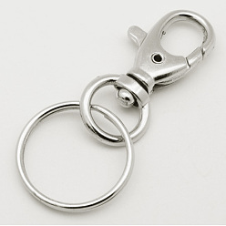 Platine Fer mousqueton porte-clés, couleur platine, taille:  Largeur environ 28mm, Longueur 78mm