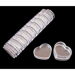 Clair Récipient de stockage de perles en plastique en forme de coeur, clair, 3.1x3.7x1.8 cm, capacité: 3 ml (0.1 fl. oz)