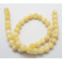 Lemon Chiffon Natural Yellow Jade Beads, Round, Lemon Chiffon, Size: about 10mm in diameter, hole: 1mm, 40pcs/strand, 16 inch