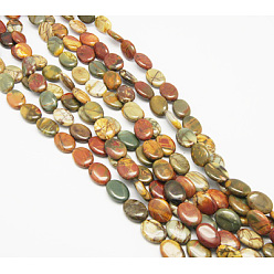 Colorful Natural Picasso Stone/Picasso Jasper Beads Strands, Oval, Colorful, Size: about 14mm long, 10mm wide, 4mm thick, hole: 1mm, about 29pcs/strand, 15.7 inch