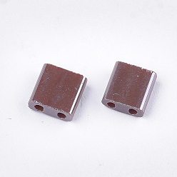 Coconut Brown 2-Hole Opaque Glass Seed Beads, Lustered, Rectangle, Coconut Brown, 5x4.5~5.5x2~2.5mm, Hole: 0.5~0.8mm