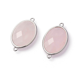 Quartz Rose Connecteurs de liens en quartz rose en laiton de ton platine, facette, ovale, 26.5x15x6mm, Trou: 1~2mm