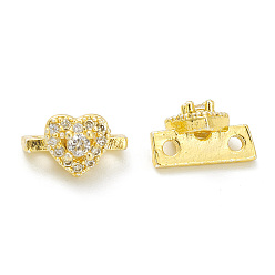 Real 18K Gold Plated Rack Plating Brass Pave Cubic Zirconia Slide Charms, Cadmium Free & Lead Free, Long-Lasting Plated, Heart, Real 18K Gold Plated, 6x10x6mm, Hole: 1.4mm