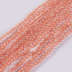 Saumon Clair Chapelets de perles en verre, facette, ronde, saumon clair, 2x2mm, Trou: 0.4mm, Environ 193~197 pcs/chapelet, 14.17 pouces ~ 15.51 pouces (36~39.4 cm)