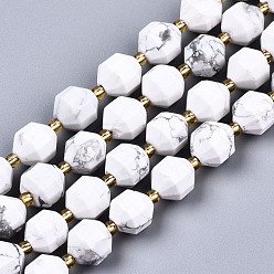 Howlite Chapelets de perles howlite naturelles , facette, avec des perles de rocaille, ronde, 10x9.5mm, Trou: 1.2mm, Environ 32~33 pcs/chapelet, 14.96 pouces~15.16 pouces (38cm~38.5cm)