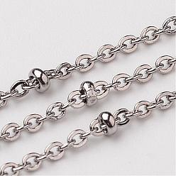 Stainless Steel Color 304 Stainless Steel Cable Chains, Satellite Chains, Decorative Chains, with Rondelle Beads, Soldered, Stainless Steel Color, 2mm, Rondelle Beads: 3x2mm, Link: 2x2x0.5mm
