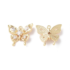 Real 18K Gold Plated Brass Micro Pave Cubic Zirconia Pendants, Butterfly, Real 18K Gold Plated, 14x15.5x4.5mm, Hole: 1mm
