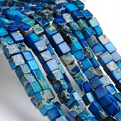 Bleu Royal Brins de perles de cube de jaspe impérial naturel teints, bleu royal, 4~5x4~5x4~5mm, Trou: 1mm, Environ 195 pcs/chapelet, 16 pouce