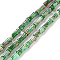 Средний Морско-зеленый Натуральные имперские нитки из бисера яшмы, окрашенные, бамбуковую палку, средний морской зеленый, 12x5 мм, отверстие : 0.5 мм, около 34 шт / нитка, 15.94'' (40.5 см)