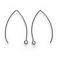 Electrophoresis Black 304 Stainless Steel Earring Hooks, with Horizontal Loop, Electrophoresis Black, 41.5x24x0.8mm, Hole: 2mm, 20 Gauge, Pin: 0.8mm