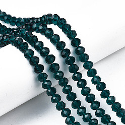 Cyan Foncé Chapelets de perles en verre, facette, rondelle, dark cyan, 8x6mm, Trou: 1mm, Environ 65~68 pcs/chapelet, 15.7~16.1 pouce (40~41 cm)