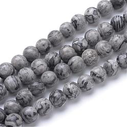 Map Stone Natural Map Stone/Picasso Stone/Picasso Jasper Bead Strands, Round, 8~9mm, Hole: 1mm, about 46pcs/strand, 15.3 inch