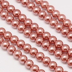 Rouge Indien Brins de perles rondes en verre teinté écologique, Grade a, cordon en coton fileté, rouge indien, 10mm, Trou: 0.7~1.1mm, Environ 42 pcs/chapelet, 15 pouce