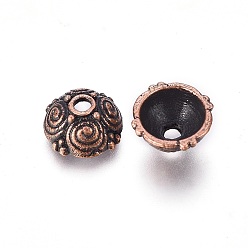 Red Copper Alloy Bead Caps, Lead Free and Cadmium Free, Red Copper Color, 8x8x4.5mm, Hole: 2mm, Inner Diameter: 6mm