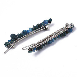 Apatite Platinum Plated Alloy French Hair Barrettes, with Natural Apatite Chips, Cadmium Free & Lead Free, 67x10~11x12mm