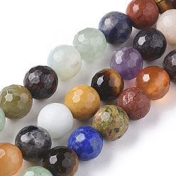 Mixed Stone Natural Mixed Gemstone Beads Strands, Faceted, Round, 8mm, Hole: 0.8mm, about 48pcs/strand, 15.35 inch(39cm)