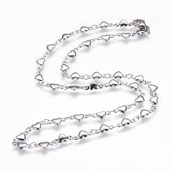 Stainless Steel Color 304 Stainless Steel Chain Necklaces, with Lobster Claw Clasps, Heart, Stainless Steel Color, 17.3  inch~17.9 inch(44~45.5cm)