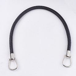 Black Imitation Leather Bag Handles, with Alloy Findings, for Bag Straps Replacement Accessories, Platinum, Black, 580x11~12mm