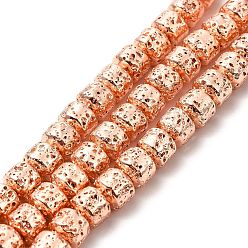 Rose Gold Plated Electroplated Natural Lava Rock Beads Strands, Rondelle, Rose Gold Plated, 6x7mm, Hole: 1mm, about 67~68pcs/strand, 15.35~15.63 inch(39~39.7cm)