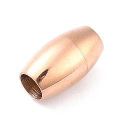 Rose Gold Ion Plating(IP) 304 Stainless Steel Magnetic Clasps with Glue-in Ends, Bullet, Rose Gold, 18x10.5mm, Hole: 6mm