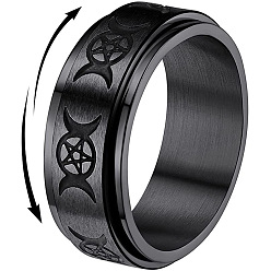 Черный Вращающееся кольцо на палец из нержавеющей стали с тройной богиней луны, Кольцо-спиннер для успокоения беспокойства, медитации, чёрные, размер США 9 (18.9 мм)