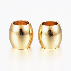 Golden 202 Stainless Steel European Beads, Barrel, Large Hole Beads, Golden, 6x6mm, Hole: 4mm