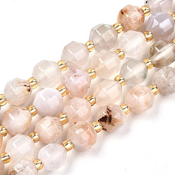 Cherry Blossom Agate Natural Cherry Blossom Agate Beads Strands, Faceted, Round, 7.5x7mm, Hole: 1.2mm, Beads: 3x2mm, about 40~41pcs/strand, 15.04 inch~15.35 inch(38.2cm~39cm)