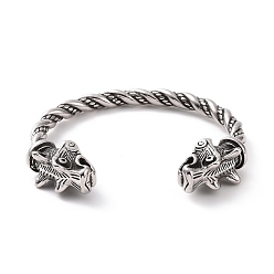 Argent Antique 304 bracelet manchette ouvert dragon en acier inoxydable pour hommes femmes, argent antique, diamètre intérieur: 2-5/8 pouce (6.55 cm)
