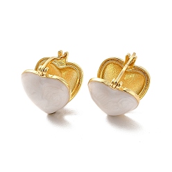 Blanco Aretes de aro con corazón esmaltado, joyas de latón dorado para mujer, blanco, 17.5x14.5x16.5 mm, pin: 1 mm