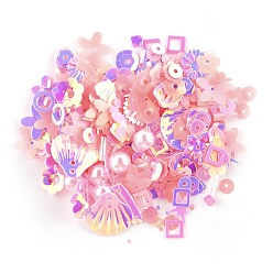 Pink Perles de paillette en plastique, perles de paillettes, formes mixtes, rose, 4~19x4~13x0.1mm, Trou: 1~3.9mm