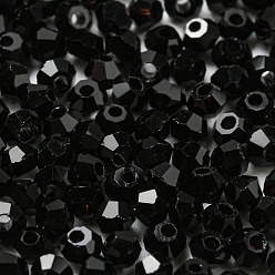 Negro Abalorios de vidrio electroplate, facetados, bicono, negro, 2x2 mm, agujero: 0.7 mm, sobre 720 unidades / bolsa.
