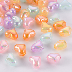 Couleur Mélangete Perles acryliques de gelée d'imitation , de couleur plaquée ab , cœur, couleur mixte, 9x11.5x7.5mm, Trou: 2.5mm, environ635 pcs / 500 g
