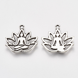 Antique Silver Tibetan Style Alloy Pendants, Lotus with Yoga, Cadmium Free & Lead Free,, Antique Silver, 17x18x1.5mm, Hole: 1.5mm, about 855pcs/1000g