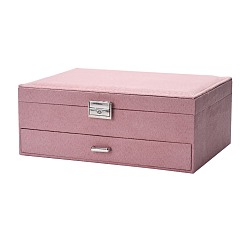 Flamingo Velvet & Wood Jewelry Boxes, Portable Jewelry Storage Case, with Alloy Lock, for Ring Earrings Necklace, Rectangle, Flamingo, 27.3x19.5x10.3cm