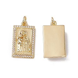 Real 18K Gold Plated Brass Micro Pave Clear Cubic Zirconia Pendants, with Jump Ring, Cadmium Free & Nickel Free & Lead Free, Rack Plating, Rectangle, Real 18K Gold Plated, Real 18K Gold Plated, 21.5x11.5x3.5mm, Hole: 3mm